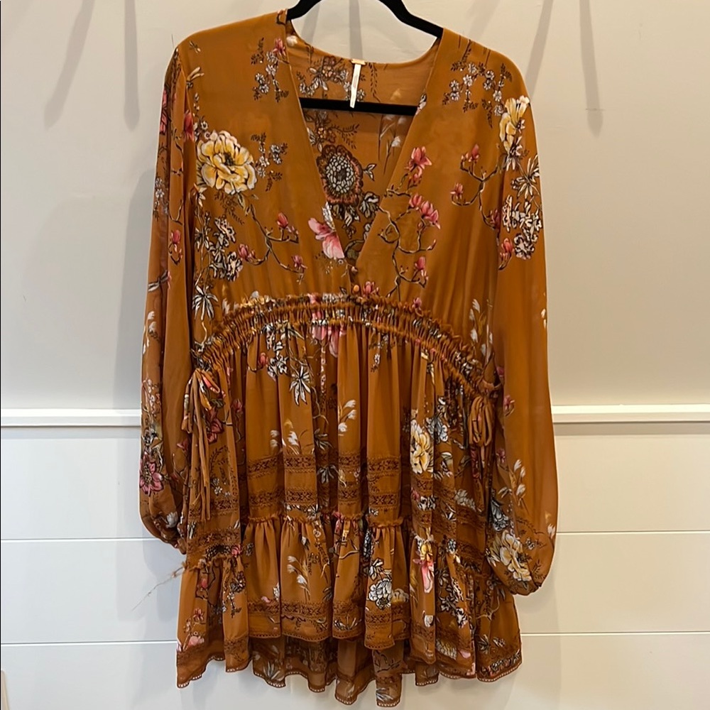 Free People Floral Boho Dress in Mustard and Pink